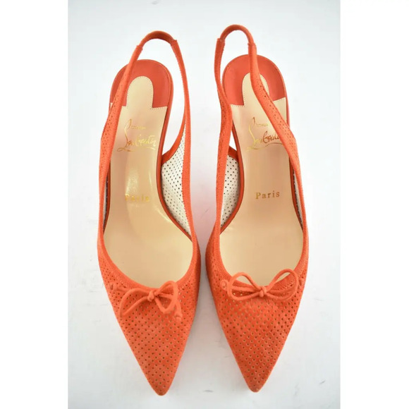 Christian Louboutin Hall Sling Pump 55 VIF Red Orange Suede Slingback Heel 38 - Picture 7 of 12